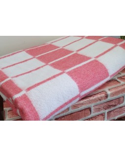 Одеяло п-ш 50% шерсть 50% ПЭ 140х205, бело-розовая клетка  ОПШ-1 
