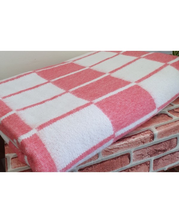 Одеяло п-ш 50% шерсть 50% ПЭ 140х205, бело-розовая клетка  ОПШ-1