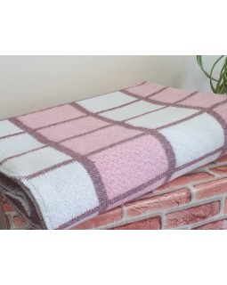 Одеяло п-ш 50% шерсть 50% ПЭ 140х205, бело-розово-бордовая клетка  ОПШ-1 