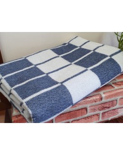 Одеяло п-ш 50% шерсть 50% ПЭ 140х205, бело-темно-синяя клетка  ОПШ-1 